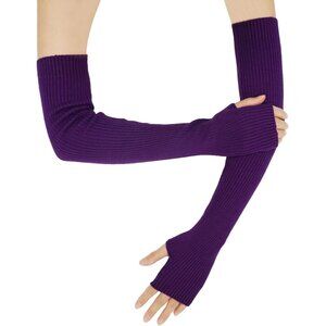 Women's Purple Soft Cozy Arm Warmers Fingerless Knitted Long Gloves Winter